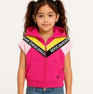 Vintage ROCAWEAR Y2K Youth Girls Large 12/14 Pink Colorblock Zip Up Hoodie NWOT